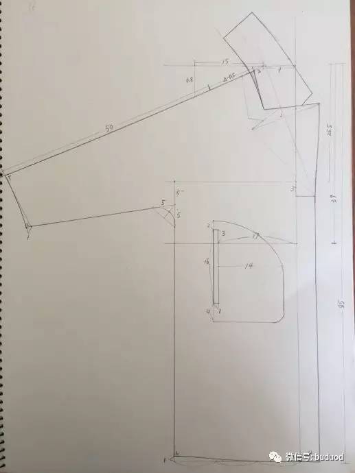 青果领的红色拼接大衣附裁剪图