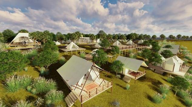 鸟瞰效果图,3300平米的营地面积,涵盖了住宿,餐厅,儿童游乐区,旅拍