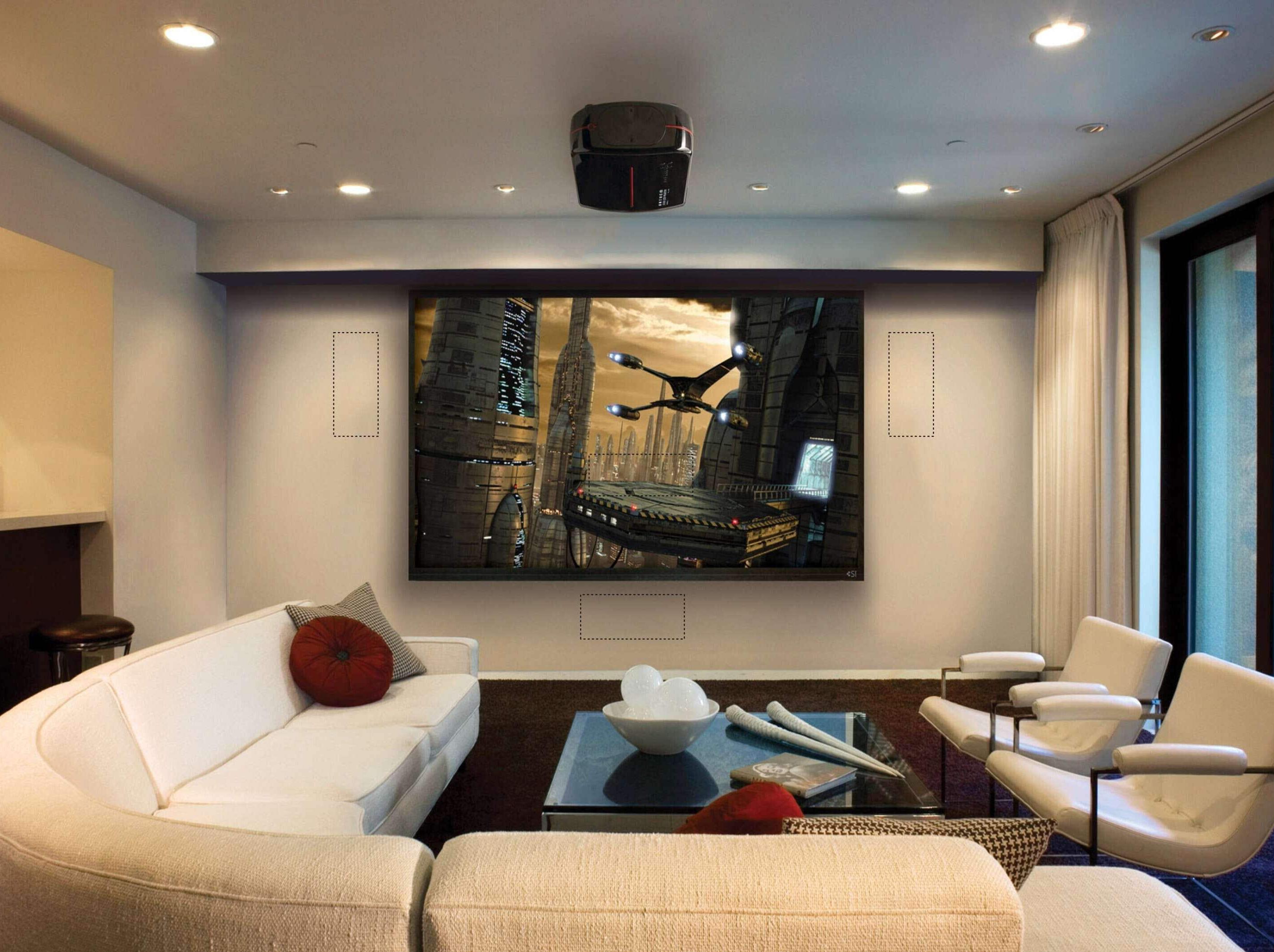美式别墅客厅投影电视墙装修效果图_别墅设计图