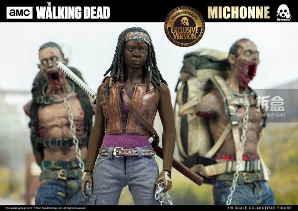 threezero美剧《行尸走肉》刀女-米琼恩 michonne,宠物僵尸1/6可动