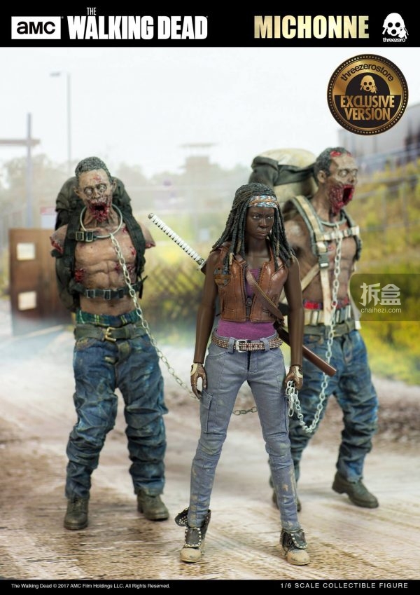 threezero美剧《行尸走肉》刀女-米琼恩 michonne,宠物僵尸1/6可动