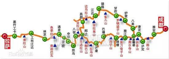 川藏铁路线路图 川藏铁路全长1629公里,其中四川境内约650公里,建成后