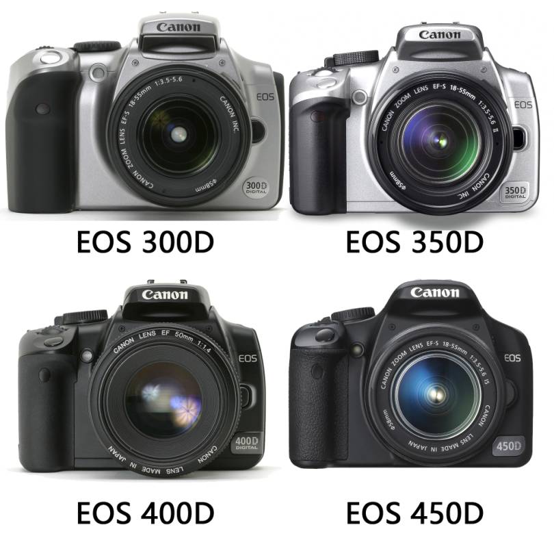 佳能普及系列的型号主要有:eos 300d,eos 350d,eos 400d,eos 450d