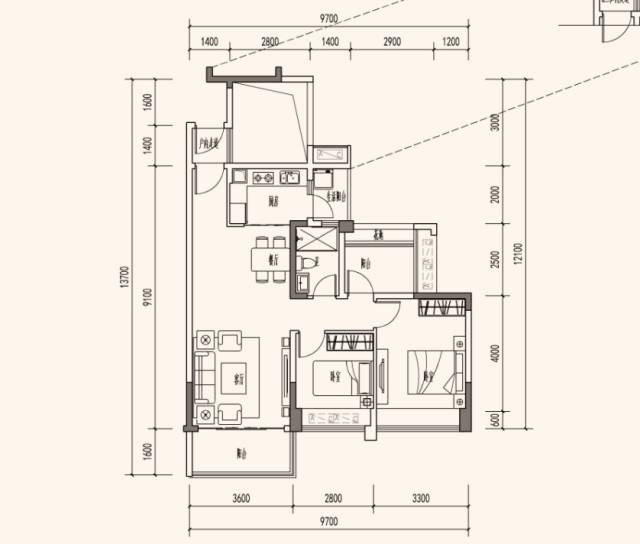 天睿南88m2;户型图