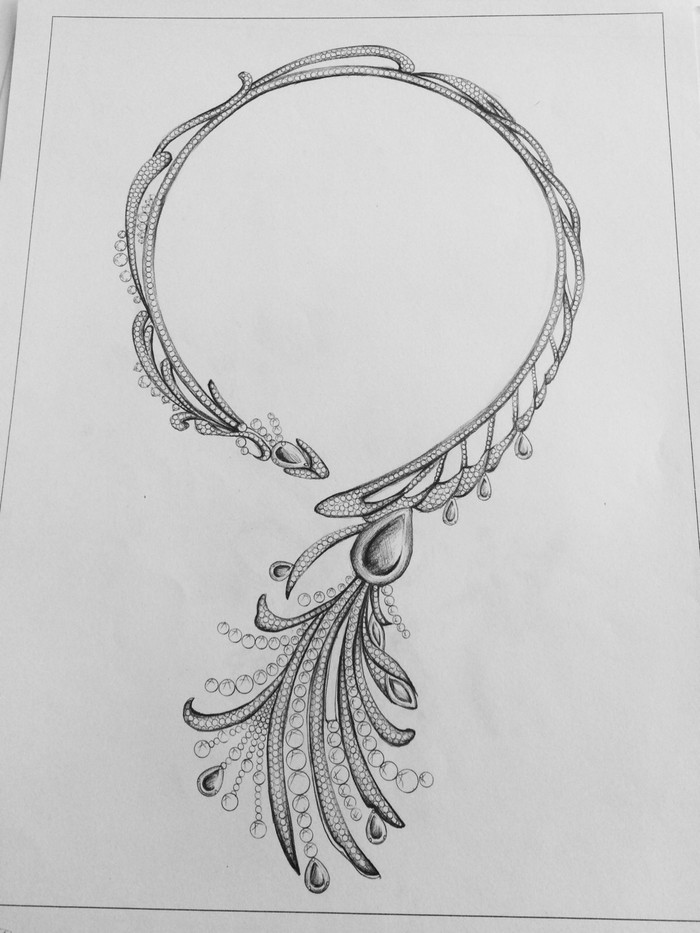 珠宝首饰在制作实物之前, 首先由珠宝设计师进行手绘稿的绘制, 所以