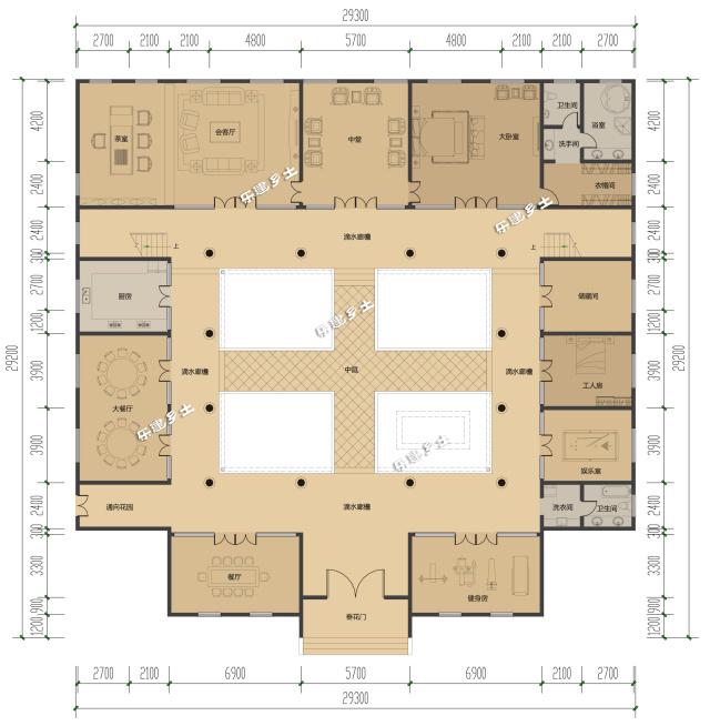 佛堂设在书房后面,私密隐蔽 屋顶平面图