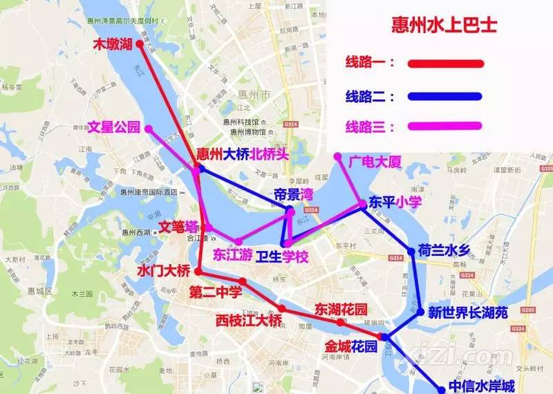 汽车 正文  惠州规划的3条水上巴士航线,主要途径市区的东江和西枝江图片