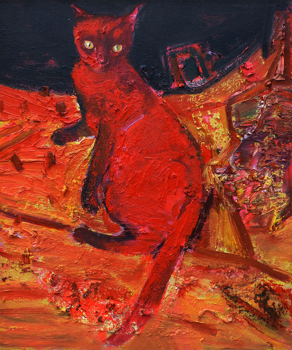 陈明华《红猫》一;油画;50×60cm;2016陈明华《红猫》二;油画;50