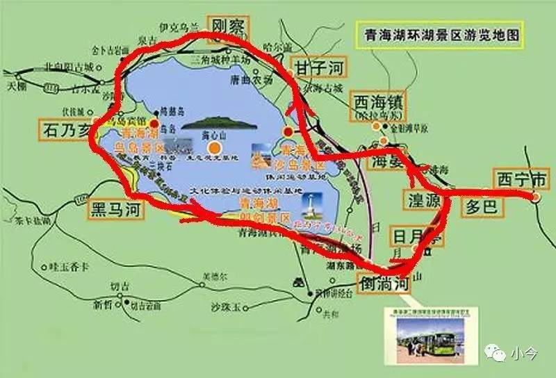 环湖骑行线路day1 : 西海镇出发沿环湖东路—青海湖沙岛景区( 有商铺