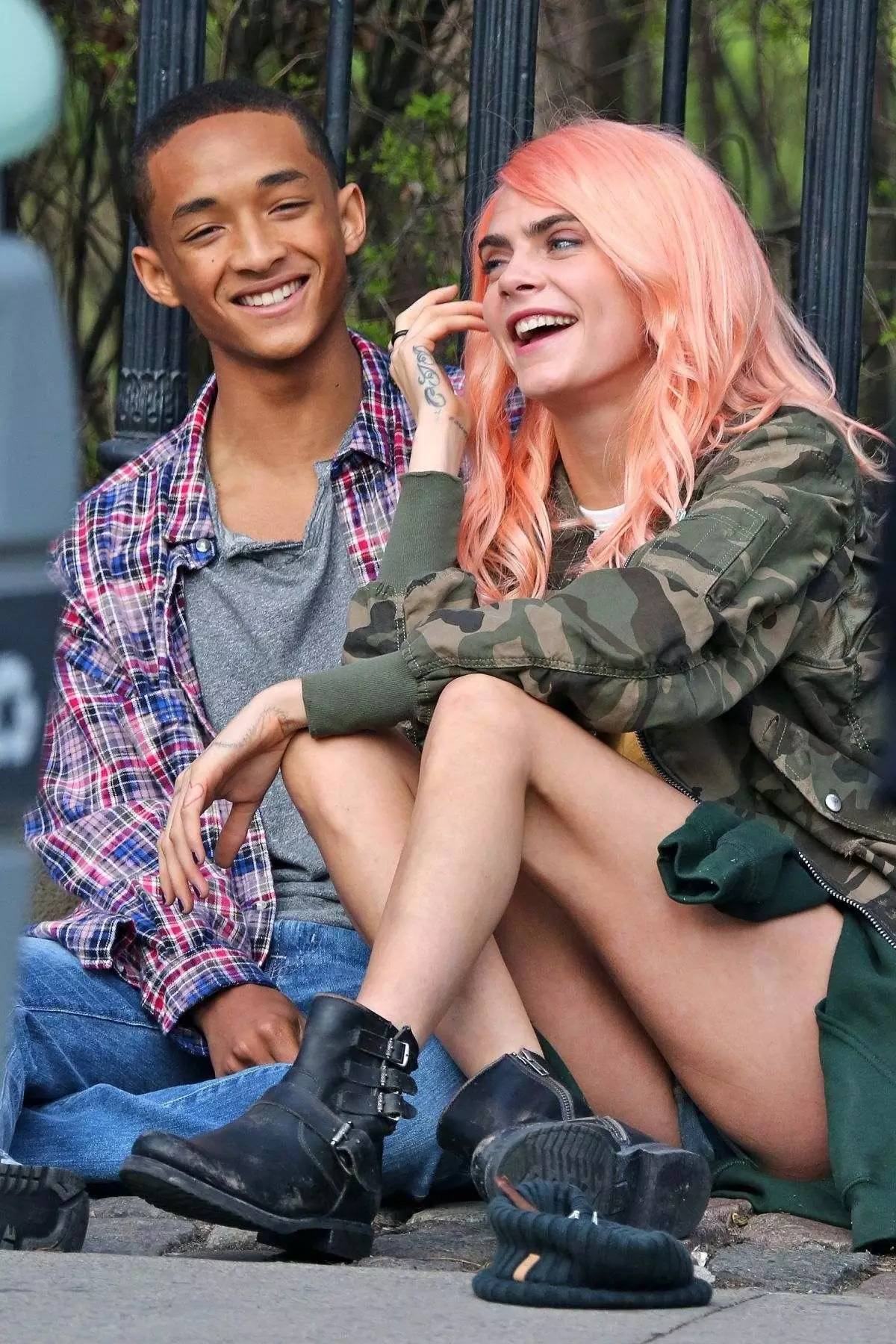 卡抽cara delevingne和jaden smith新片《life in a year》片场照