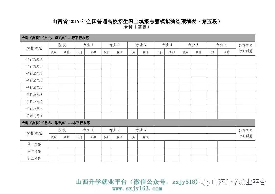 山西省2017年普通高校招生网上填报志愿模拟