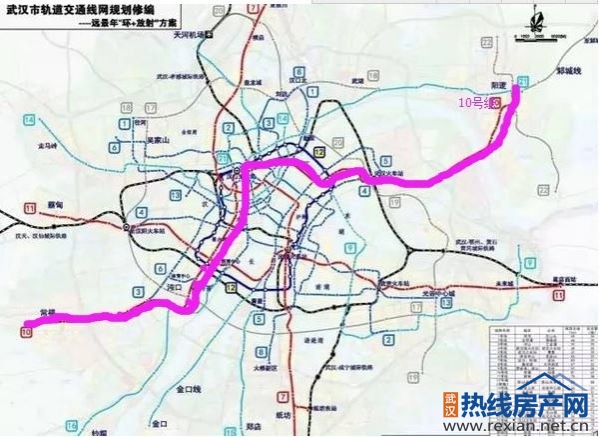 10号线工程线路走向示意图 根据统计,阳逻待售及在售住宅楼盘共13个