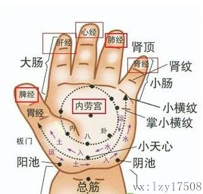 根据中医经络学说,人的五指尖各有经穴,分别与内脏有密切的关系,如果