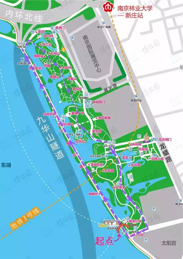 9:00-11:30 签到时间:  9:00-9:30 赛事签到及开跑地点: 南京情侣园东