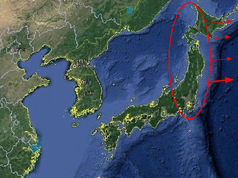 2011年日本发生9级地震以后,日本的本州岛这片区域一直都在向美国方向