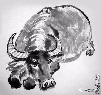 徐悲鸿画牛,最后一幅是画给郭沫若的!
