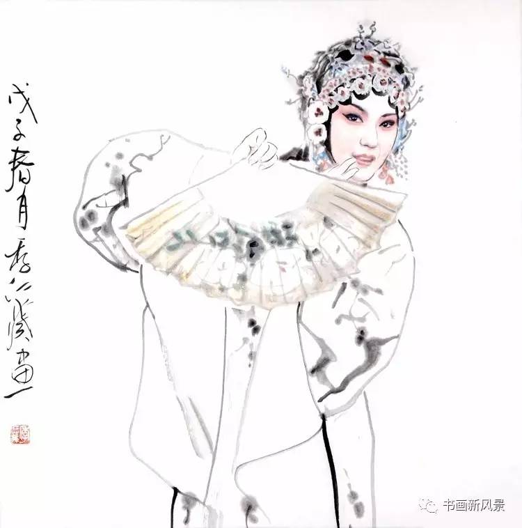 京剧人物水墨作品,其出神入化的形象描绘和画中自然展现出的灵动韵律