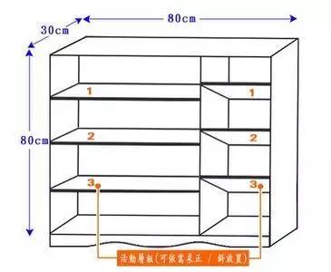 鞋柜层板间距尺寸: 鞋柜层板间高度通常设定在150mm之间,但为了满足