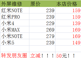 【开封手机圈维修价格表!转发立减50元,还送免费小配件!