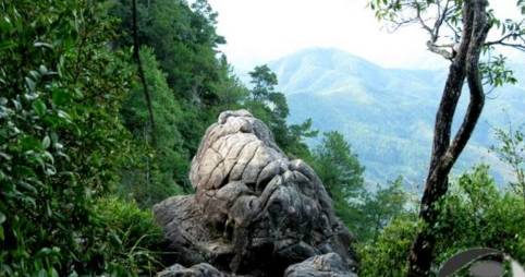 狮子石,在中仙乡西华村明山湖上.