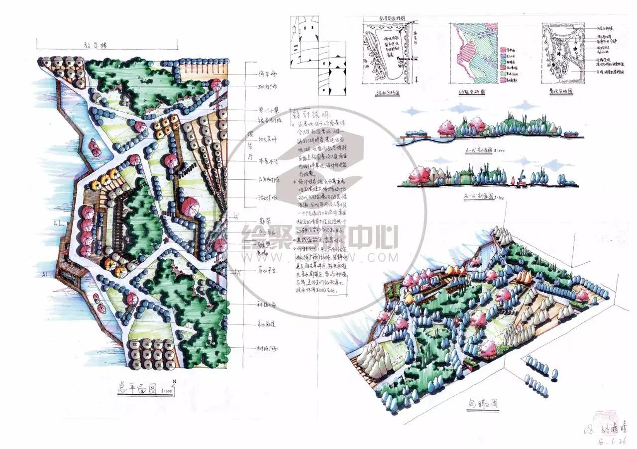 1,小型场地作品 中型绿地快题设计要点 (1)空间设计