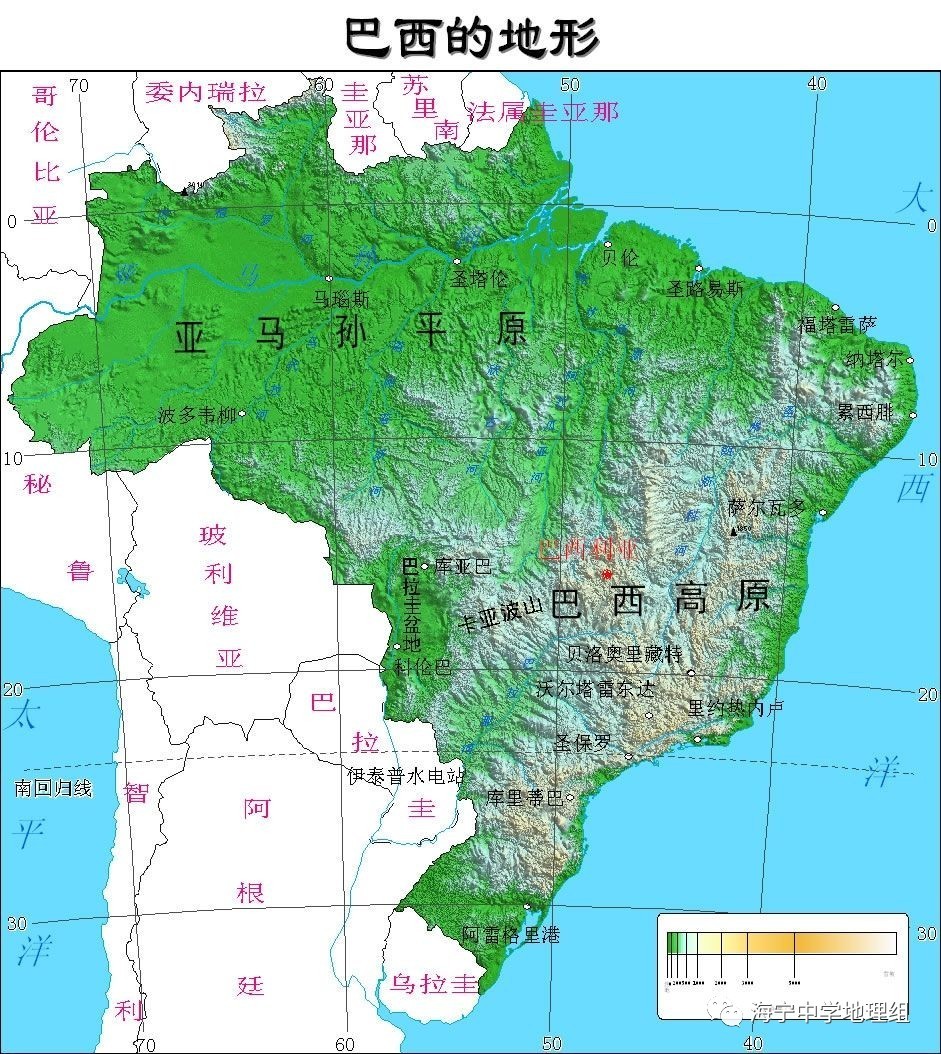 亚马逊平原地势低平坦荡,大部分在海拔150米左右,还有相当一部分海拔图片