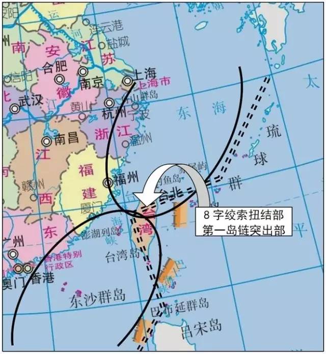 图7 台湾:绞索与岛链的重叠作为一个构造完整的地缘单元,台湾海峡要么