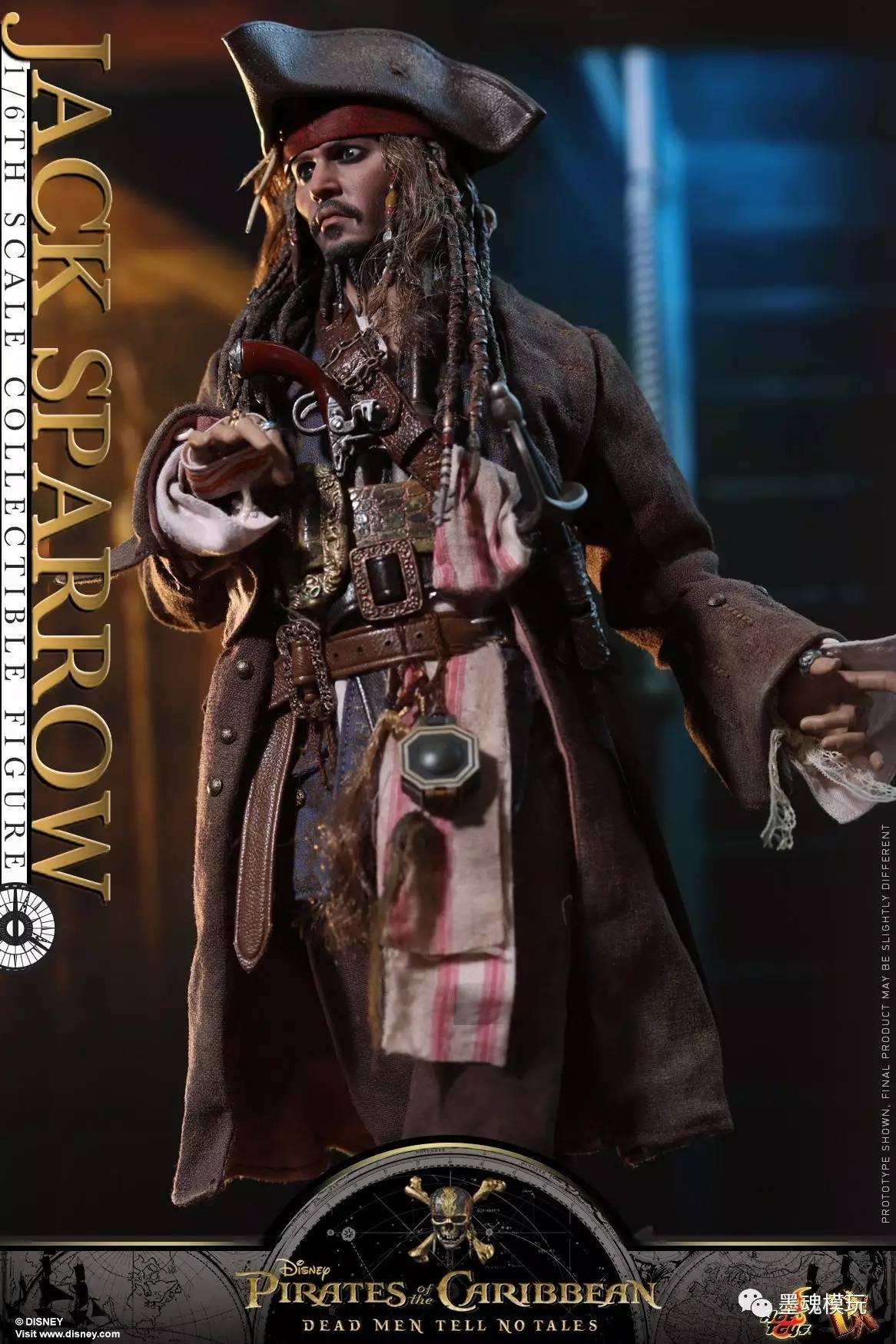 hottoys新品16dx15加勒比海盗5死无对证杰克船长jacksparrow可动人偶