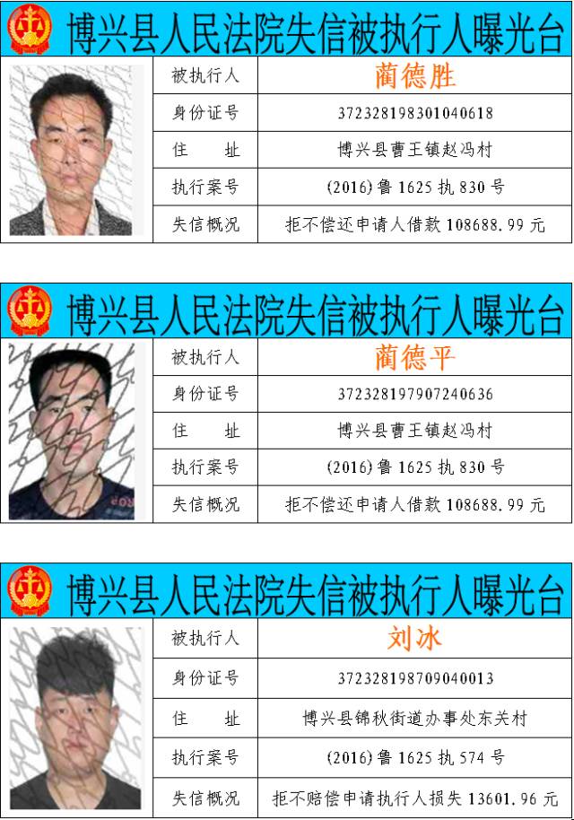 博兴县法院曝光2017年第一期"老赖"名单!