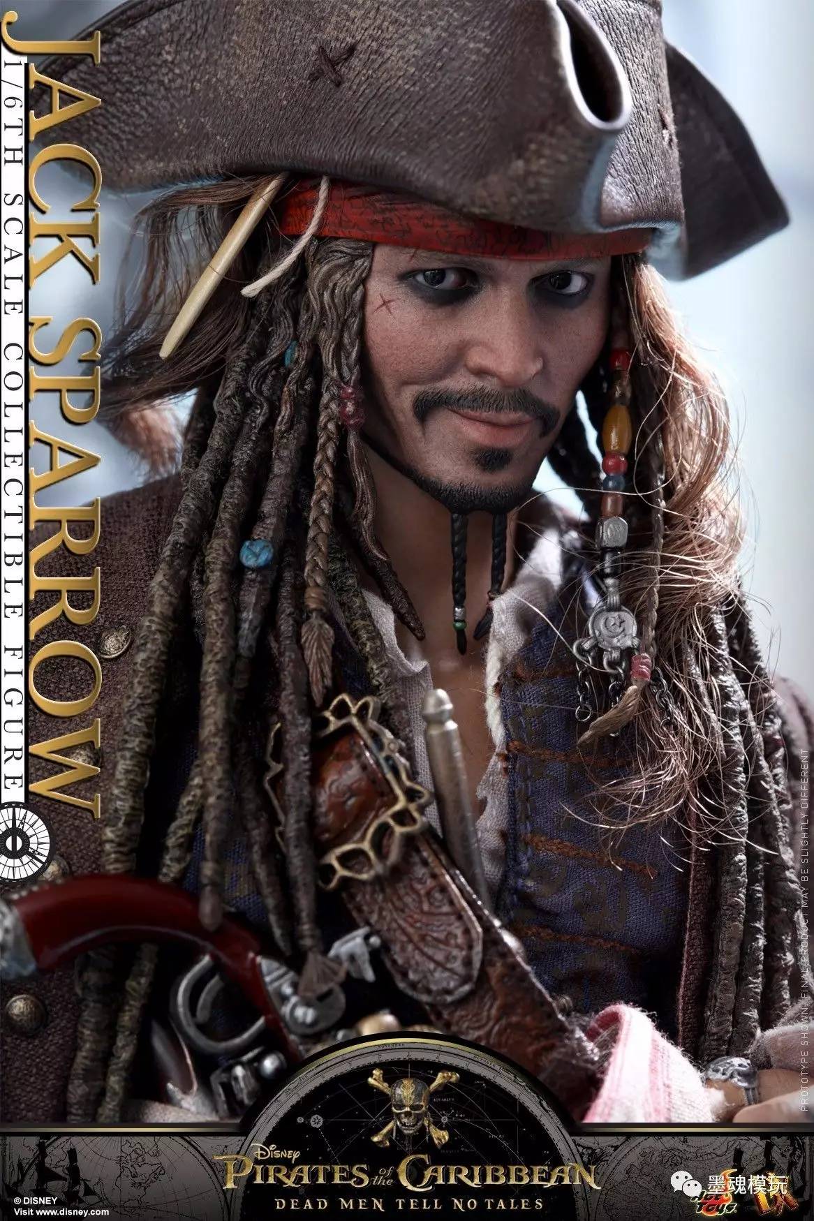 hottoys新品16dx15加勒比海盗5死无对证杰克船长jacksparrow可动人偶