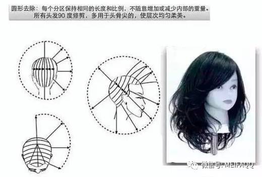 圆形堆积(逐渐堆积重量,跟随头型走位,弧线裁剪大约45度角,走位决定