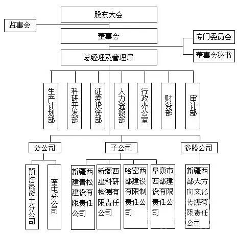 2009年上市之初西部建设组织结构图