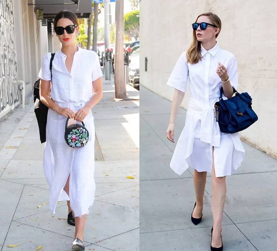 白色衬衫裙算是最基本的啦,简单好搭,随便试平底鞋还是高跟鞋都可以.