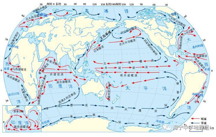 (世界洋流分布示意图)海峡的地形特征主要有:海峡两岸地形复杂.