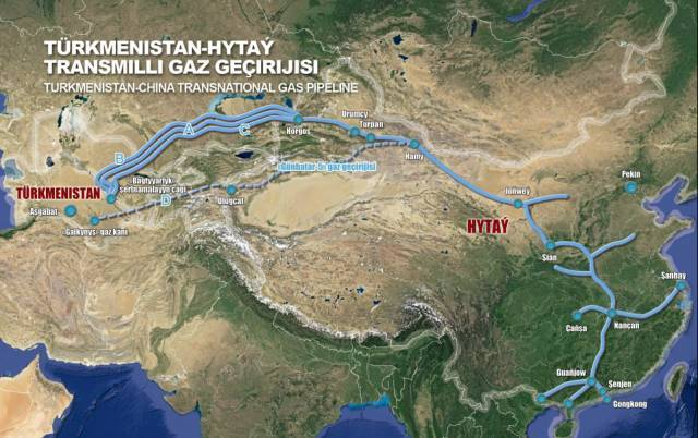 中国-中亚天然气管线线路图 这条天然气管道供气范围包括中国中