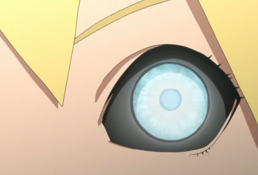 在博人右眼开眼后,我们可以清楚的看到,博人的右眼与向日葵的不同