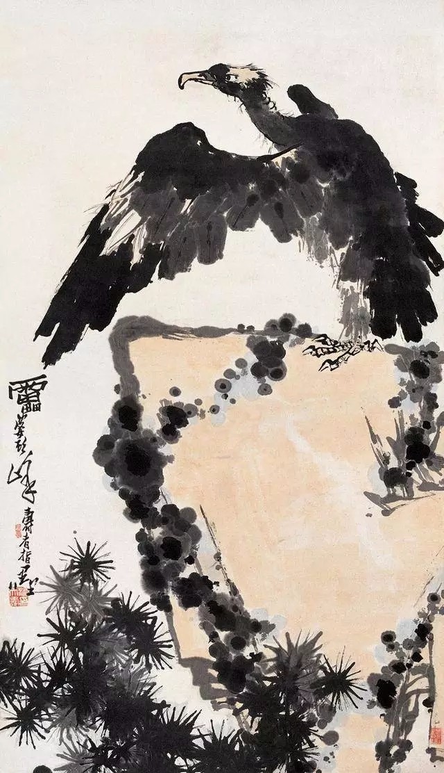 潘天寿 1962年作 鹰石图(指画)