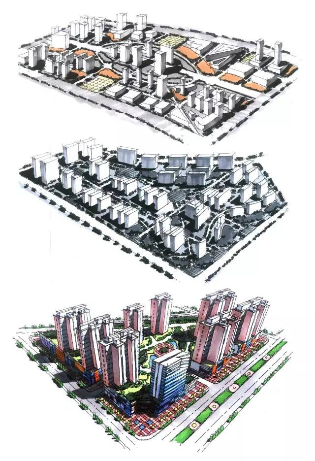 100张建筑鸟瞰手绘