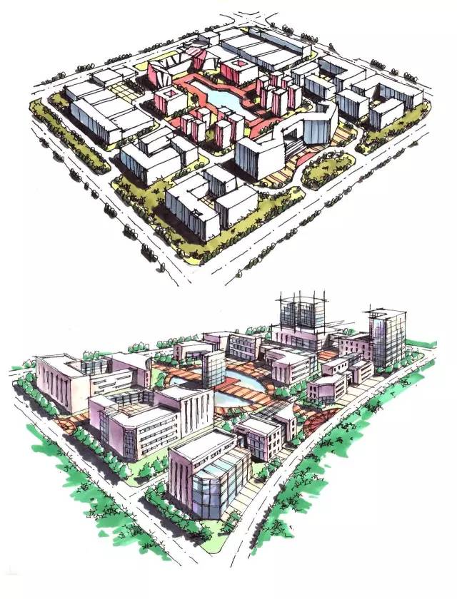 100张建筑鸟瞰手绘