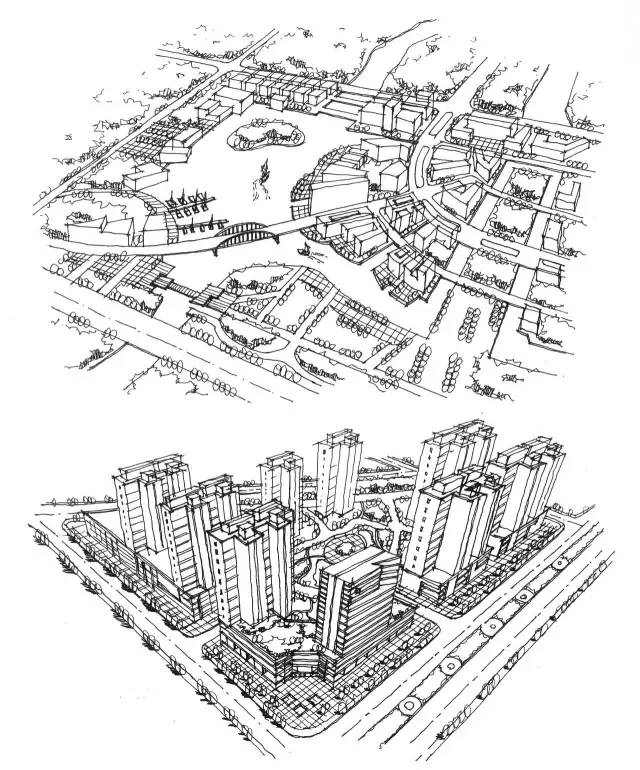 100张建筑鸟瞰手绘