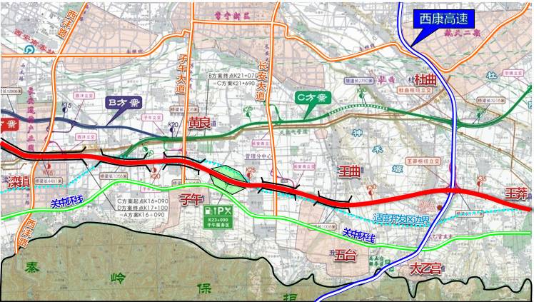 西安外环高速南段由户县东至滦镇段,滦镇至王莽段,西沣路至蓝田段三段