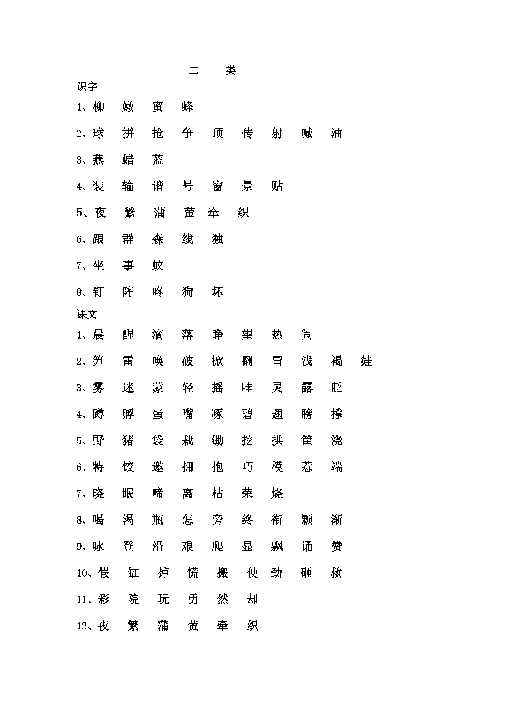 (2017新)苏教版一年级语文下册一,二类生字表