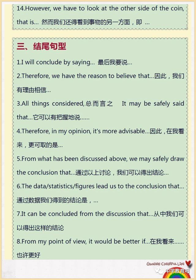 英语 初中英语作文 13句万能开头 8句精彩结尾 给即将中考的孩子