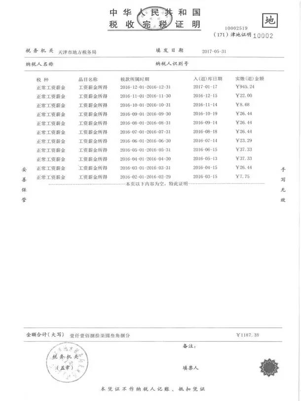 合伙企业合伙人以被投资单位名义缴税后取得完税证明的,可作为被投资