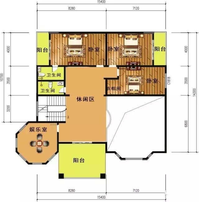 154143米三层农村别墅带健身房和娱乐室别墅