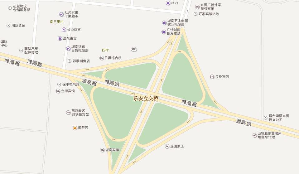 广饶立交桥,又名乐安桥.是潍高路与河辛路交叉建筑物.