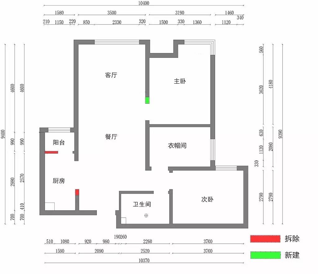 原始户型图 本案整体户型比较规整,但部分墙体尺寸规划不标准,造成