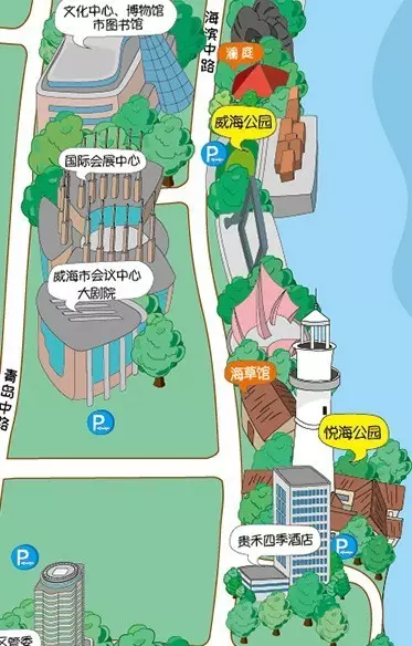 威海城区旅游手绘地图带你轻松玩转威海！