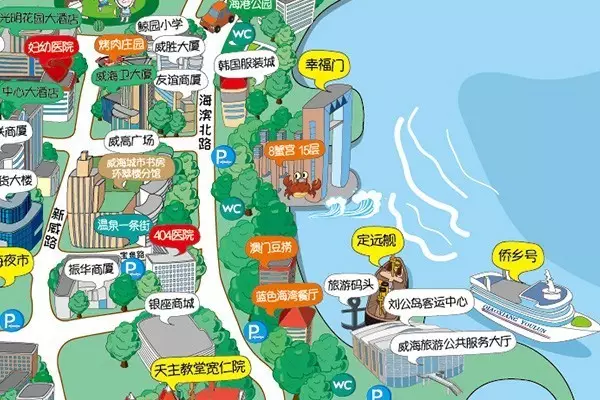 威海城区旅游手绘地图带你轻松玩转威海！