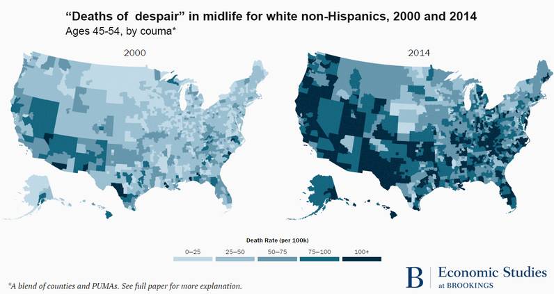 日益绝望的美国中年非西班牙裔白人丨图解世界